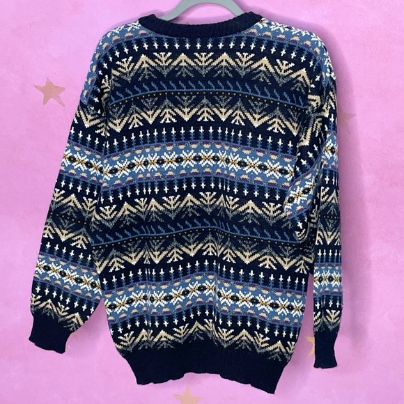 Vintage Atlas Sweater Mens XLarge Blue Knit Pullover USA 90s Fair Isle - Picture 2 of 6